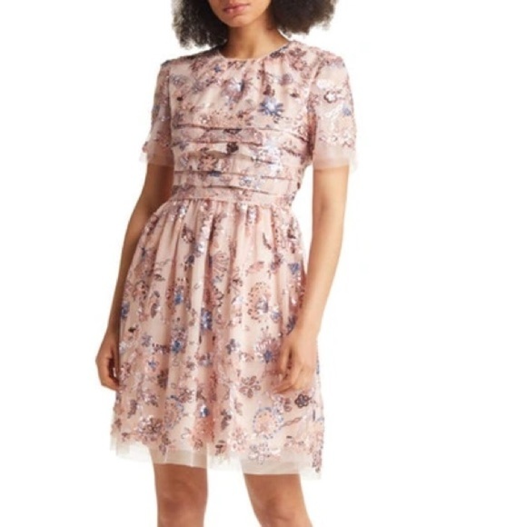 New Rachel Parcell Embroidered Tulle Dress Sequin Sparkle Romantic Party Sz 12 - Picture 3 of 17